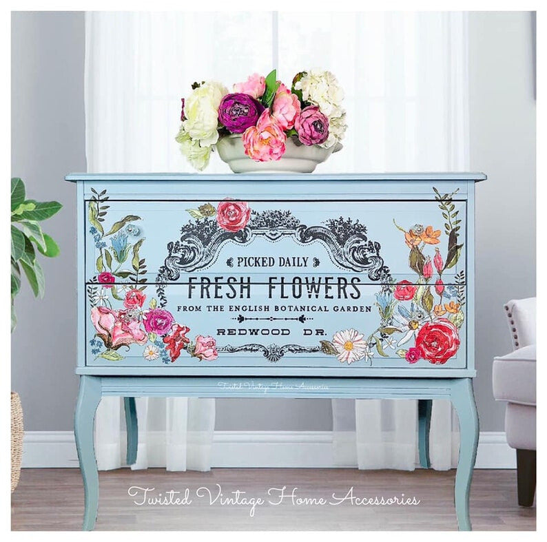 Fresh Flowers transfer by Redesign with Prima 24"x34" - Same Day Shipping - Rub on Transfers - Furniture Transfers - Farmhouse Decor