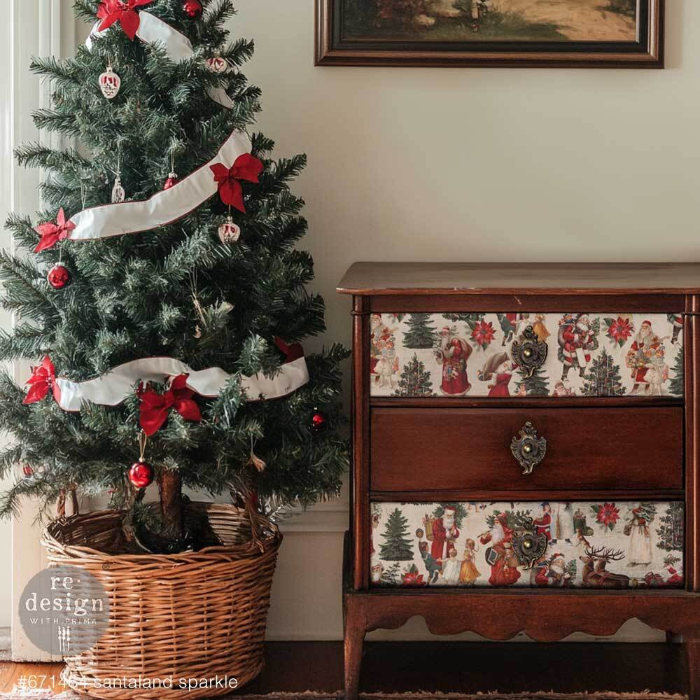 Santaland Sparkle A3 Fiber Decoupage Paper Redesign with Prima 11.7"x16.5" - Same Day Shipping - Furniture Decoupage