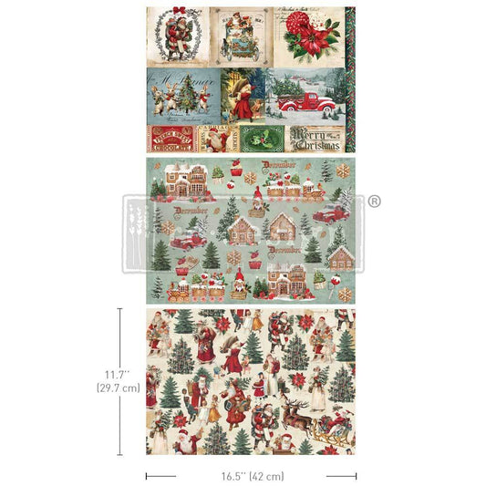 Santaland Sparkle A3 Fiber Decoupage Paper Redesign with Prima 11.7"x16.5" - Same Day Shipping - Furniture Decoupage