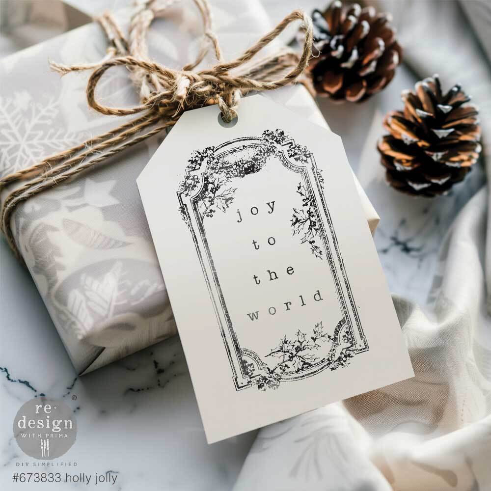 Holly Jolly Decor Stamp - Same Day Shipping - Redesign with Prima - Acrylic Stamp - Decor Stamp