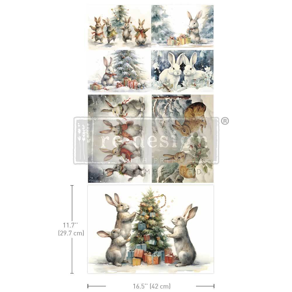 Bunny Wonderland 3 Pack A3 Fiber Decoupage Paper Redesign with Prima 11.7"x16.5" - Same Day Shipping - Furniture Decoupage