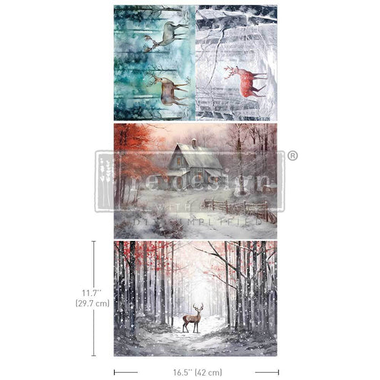 Dashing Through the Pines 3 Pack A3 Fiber Decoupage Paper Redesign with Prima 11.7"x16.5" - Same Day Shipping - Furniture Decoupage