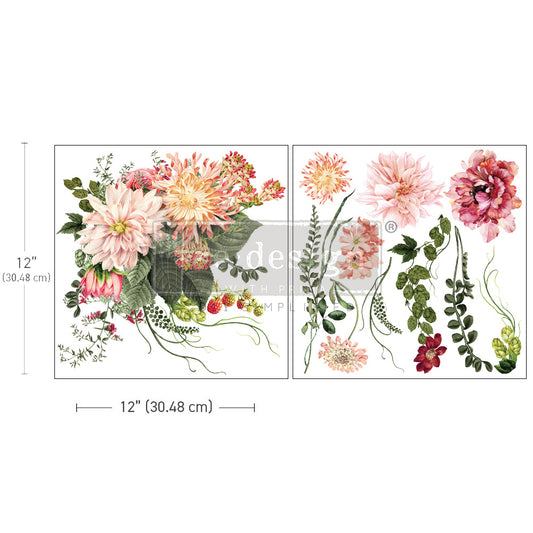 My Favorite Dahlia Maxi transfers - Redesign with Prima 12" x 12" - Same Day Shipping - Rub On Decals- Decor transfers