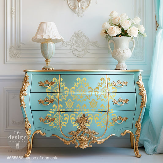 House of Damask transfer by Redesign with Prima - Same Day Shipping - Furniture transfers - rub on transfers -Gold Foil Kacha