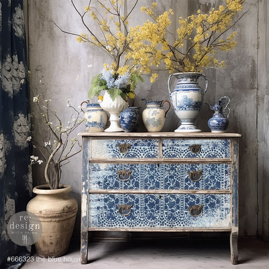 The Blue House A-1 Fiber Decoupage Paper Redesign with Prima - Same Day Shipping - Furniture Decoupage