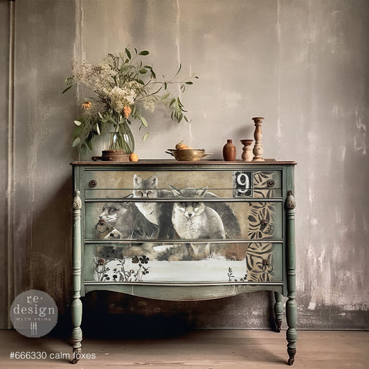 Calm Foxes A-1 Fiber Decoupage Paper Redesign with Prima - Same Day Shipping - Furniture Decoupage
