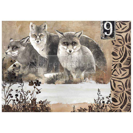 Calm Foxes A-1 Fiber Decoupage Paper Redesign with Prima - Same Day Shipping - Furniture Decoupage