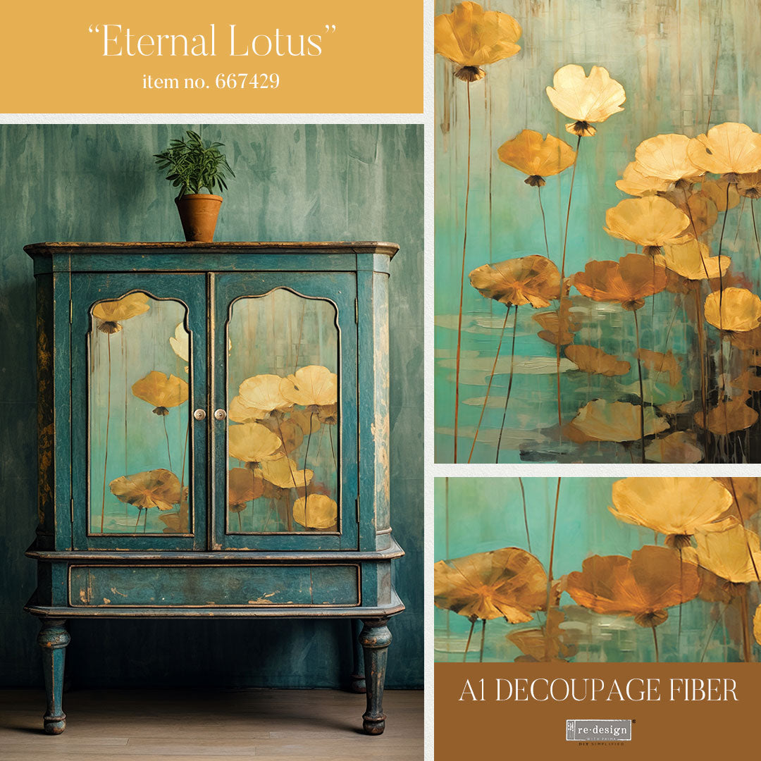 Eternal Lotus A1 Fiber Decoupage Paper Redesign with Prima 23.4"x33.1" - Same Day Shipping - Furniture Decoupage