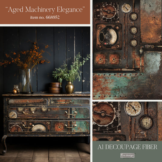 Aged Machinery Elegance A1 Fiber Decoupage Paper Redesign with Prima 23.4"x33.1" - Same Day Shipping - Furniture Decoupage