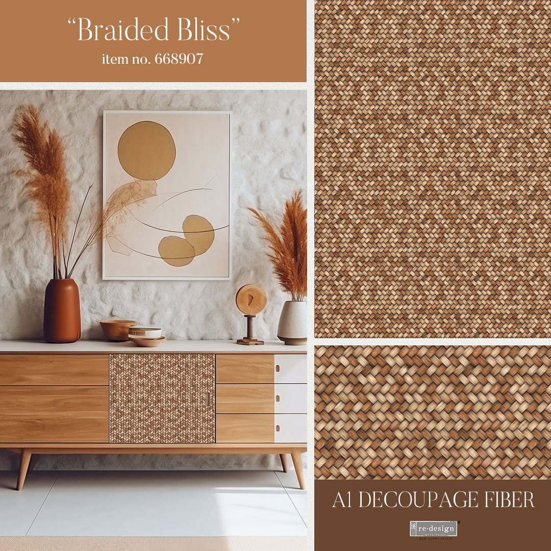 Braided Bliss A1 Fiber Decoupage Paper Redesign with Prima 23.4"x33.1" - Same Day Shipping - Furniture Decoupage
