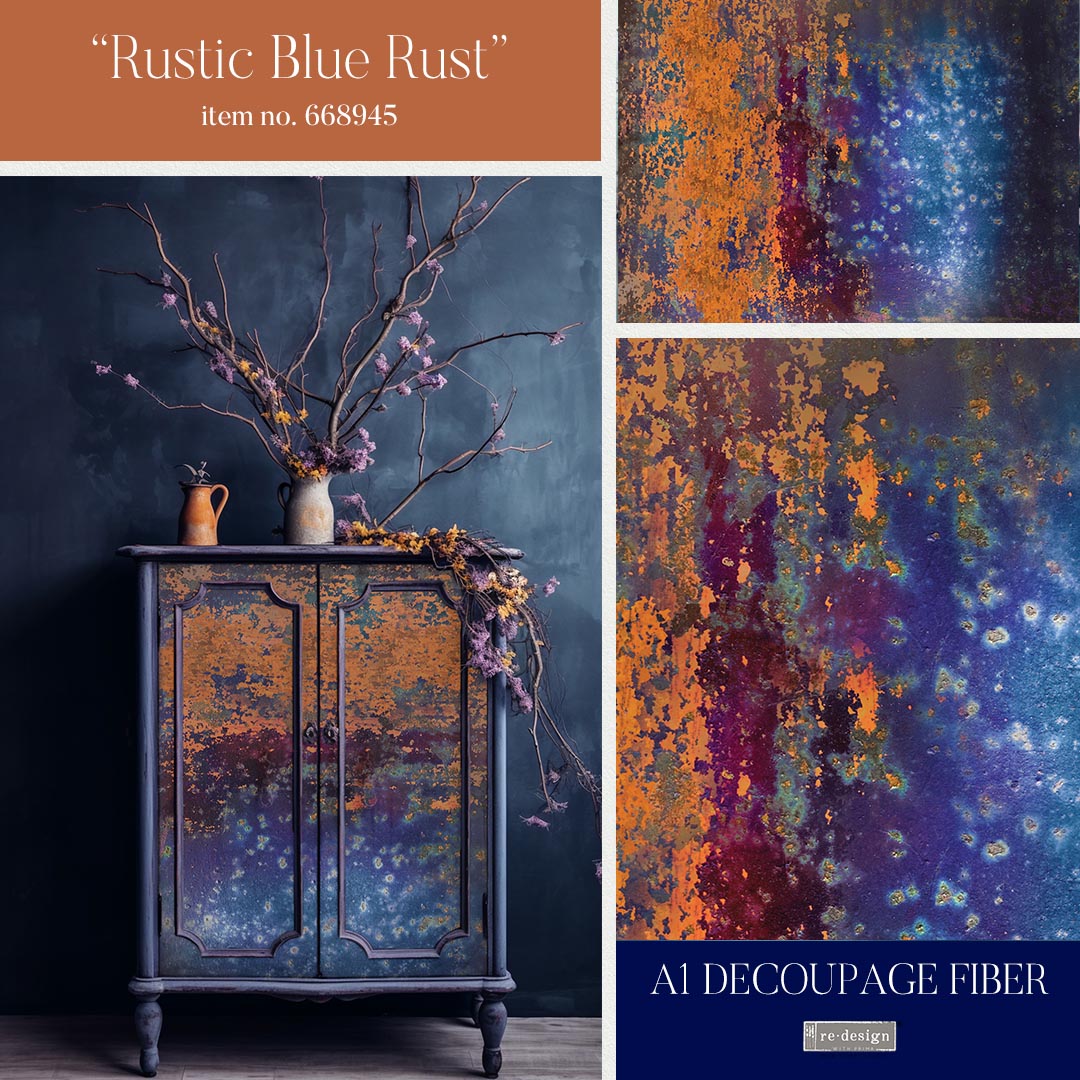Rustic Blue Rust A1 Fiber Decoupage Paper Redesign with Prima 23.4"x33.1" - Same Day Shipping - Furniture Decoupage