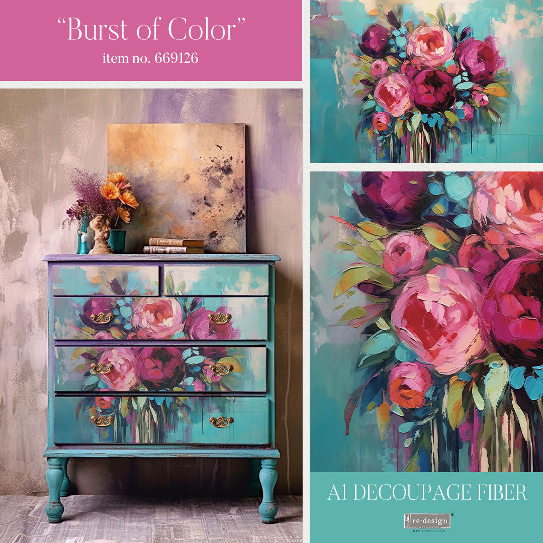 Burst of Color A1 Fiber Decoupage Paper Redesign with Prima 23.4"x33.1" - Same Day Shipping - Furniture Decoupage