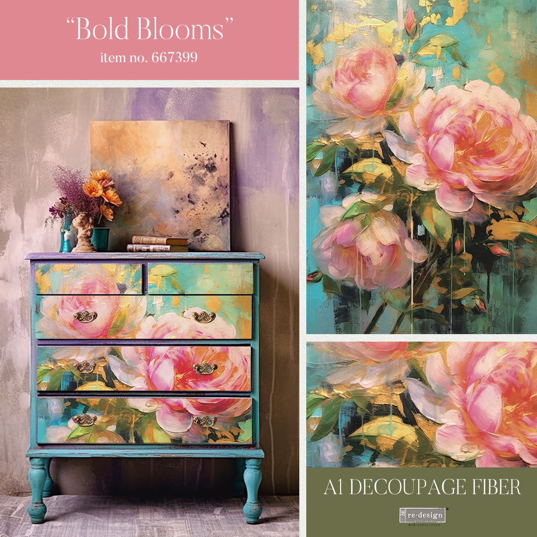 Bold Blooms A1 Fiber Decoupage Paper Redesign with Prima 23.4"x33.1" - Same Day Shipping - Furniture Decoupage