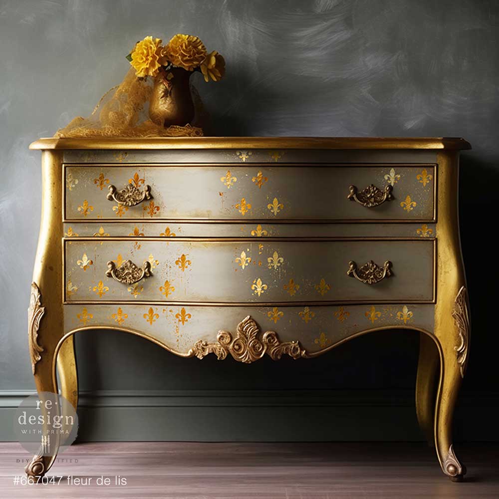 Fleur De Lis transfer by Redesign with Prima - Same Day Shipping - Furniture transfers - rub on transfers -Gold Foil