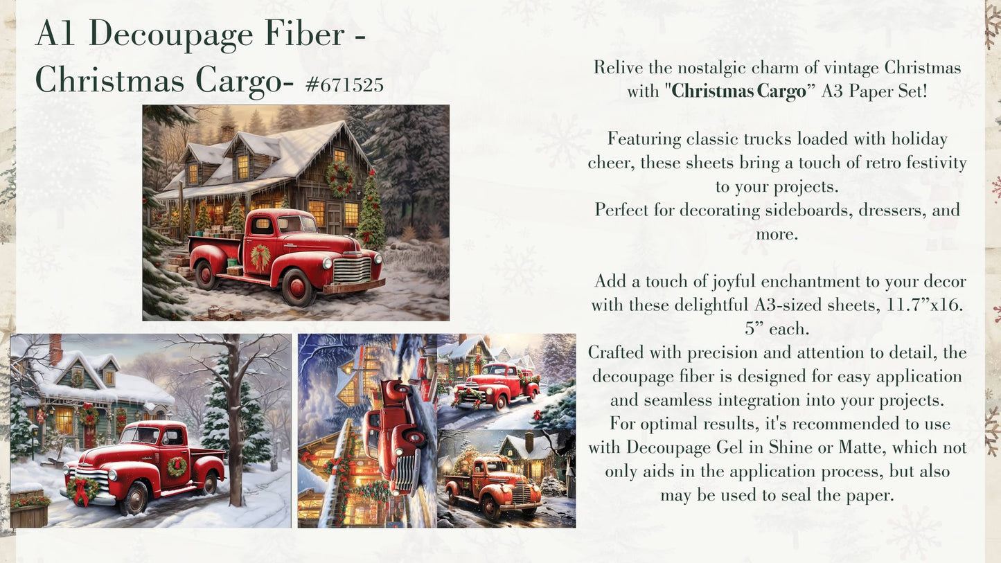 Christmas Cargo A3 Fiber Decoupage Paper Redesign with Prima 11.7"x16.5" - Same Day Shipping - Furniture Decoupage