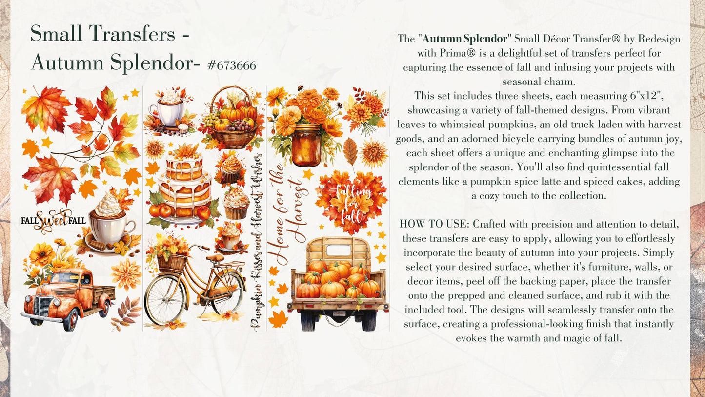 Autumn Splendor small transfer by Redesign with Prima 6"x12" - Same Day Shipping - Rub On transfers - Decor transfers