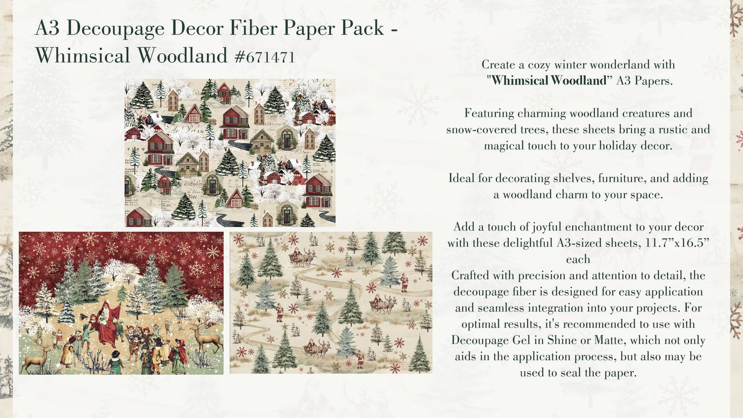 Whimsical Woodland A3 Fiber Decoupage Paper Redesign with Prima 11.7"x16.5" - Same Day Shipping - Furniture Decoupage