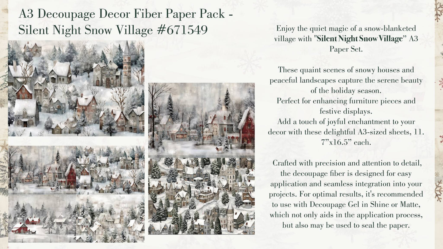 Silent Night Snow Village A3 Fiber Decoupage Paper Redesign with Prima 11.7"x16.5" - Same Day Shipping - Furniture Decoupage