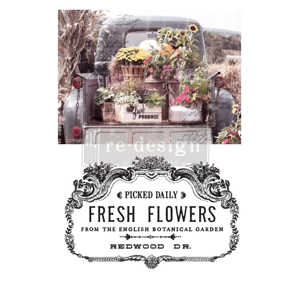 Fresh Flowers transfer by Redesign with Prima 24"x34" - Same Day Shipping - Rub on Transfers - Furniture Transfers - Farmhouse Decor