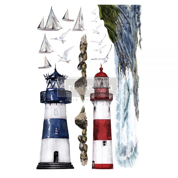 Lighthouse transfer Redesign with Prima - Same Day Shipping - Rub on Decal - Coastal Decor - Decor Transfer