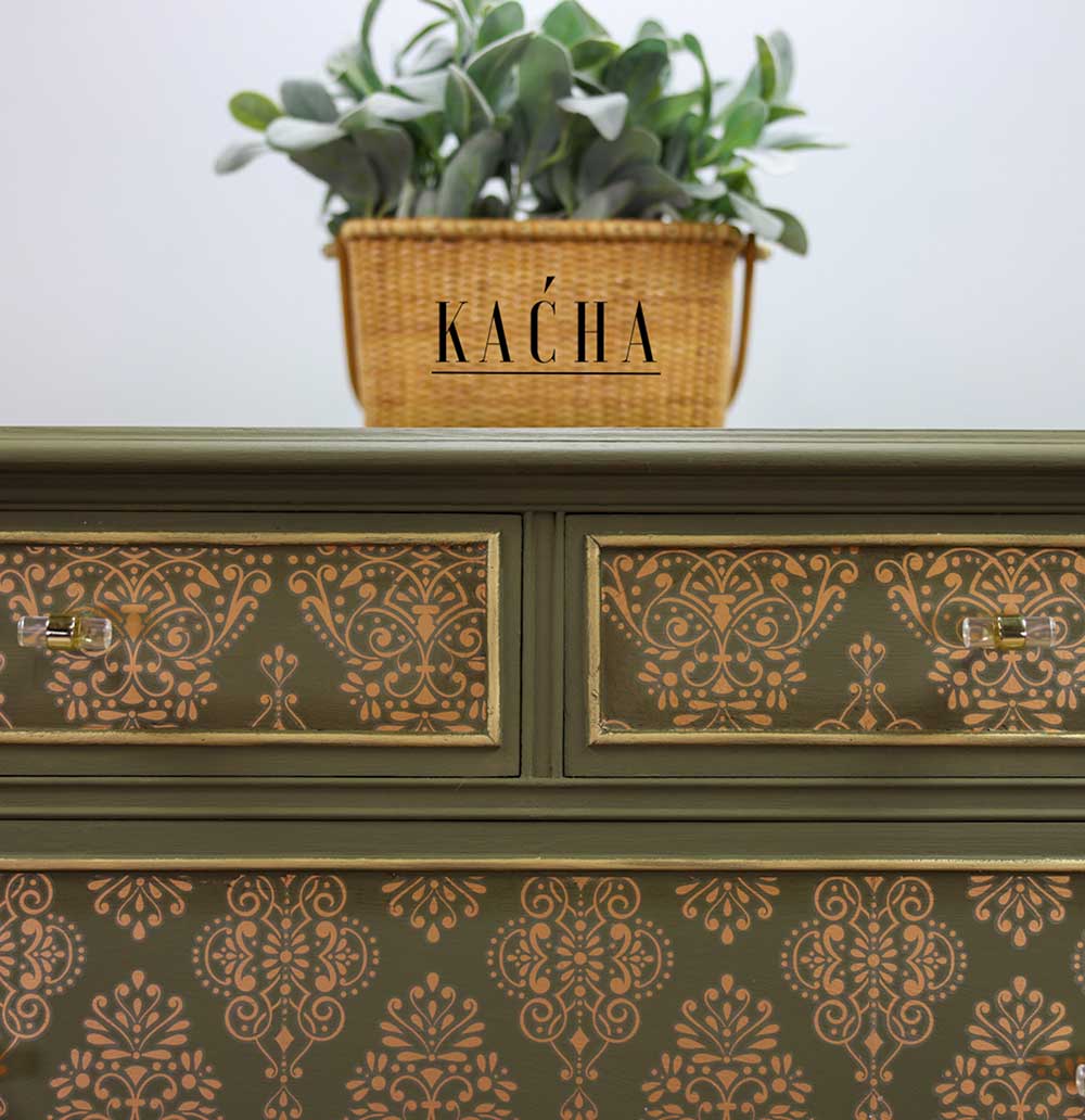 Gold Damask Kacha transfer by Redesign with Prima 24"x35" - Same Day Shipping - Rub on Transfers - Decor Transfer - Furniture Transfer