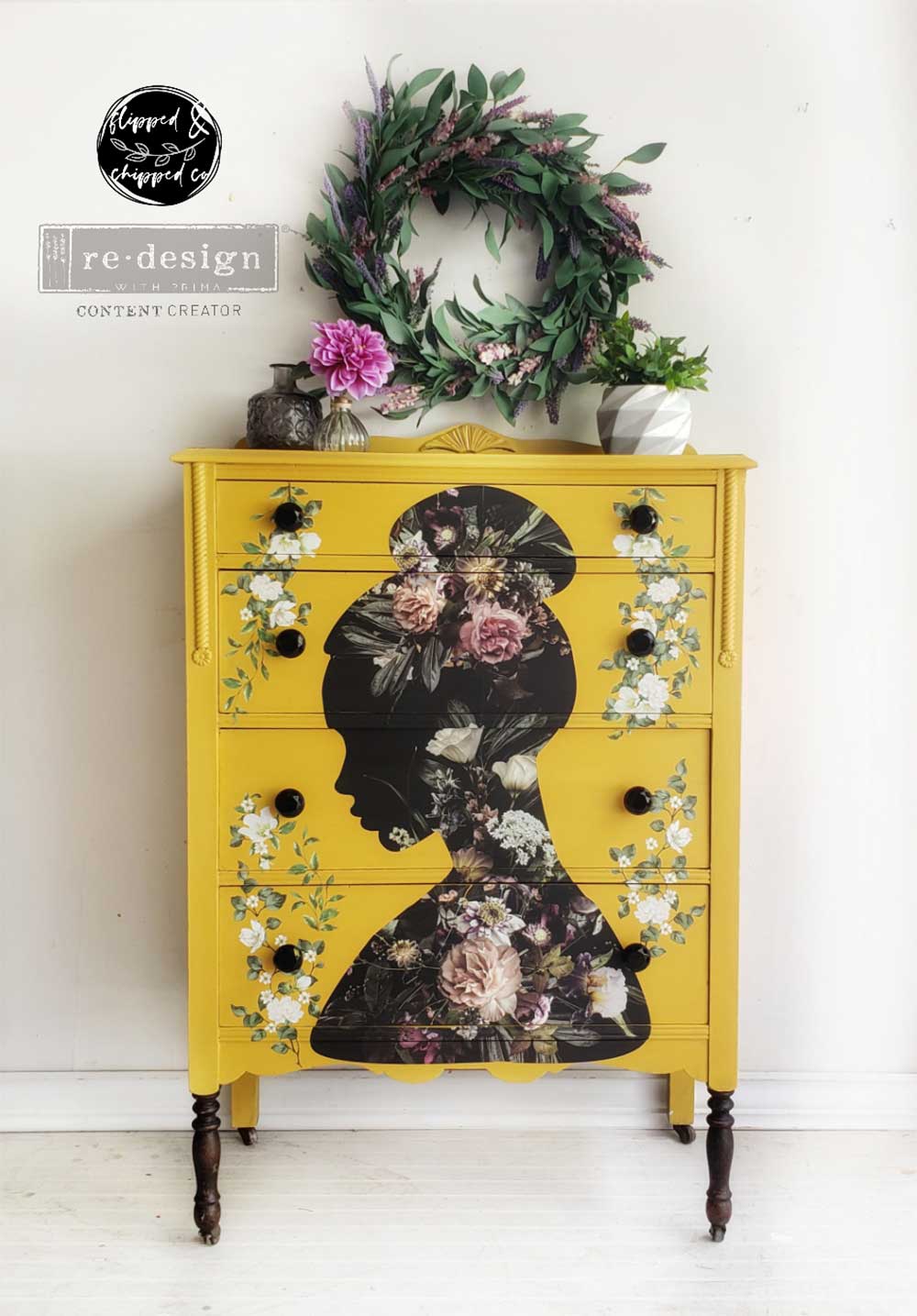 Floral Silhouette transfer by Redesign with Prima 24"x35" - Same Day Shipping - Rub on Transfers - Decor Transfer - Furniture Transfer