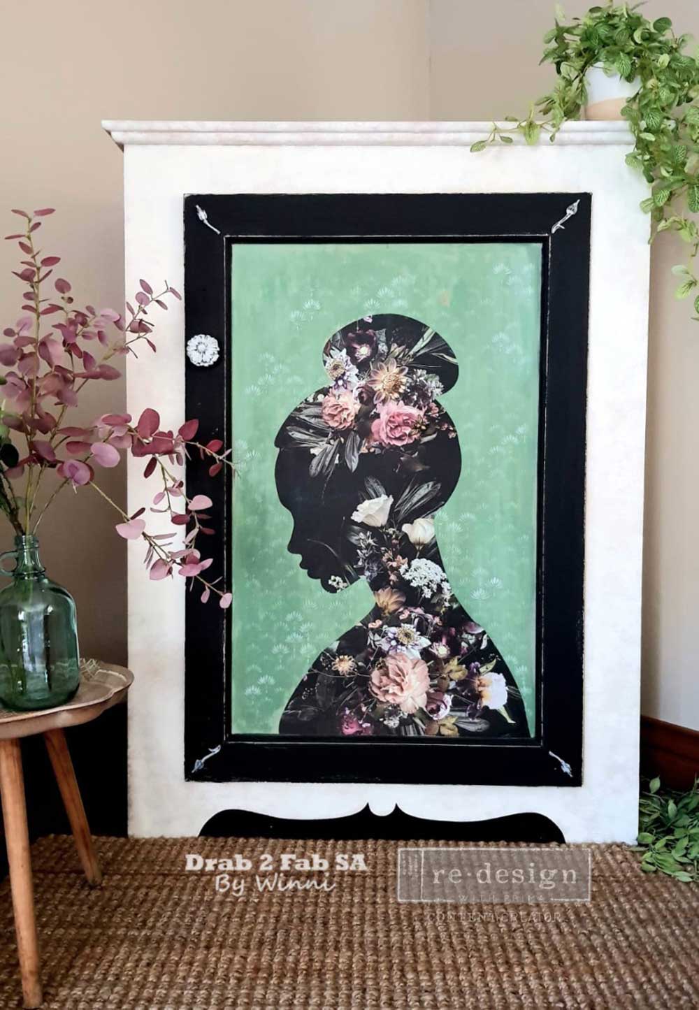 Floral Silhouette transfer by Redesign with Prima 24"x35" - Same Day Shipping - Rub on Transfers - Decor Transfer - Furniture Transfer