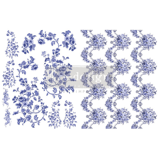 Azure Florals II H2O transfer - Redesign with Prima - Same Day Shipping - Rub On Decals- Decor transfers - Water Activated Decal