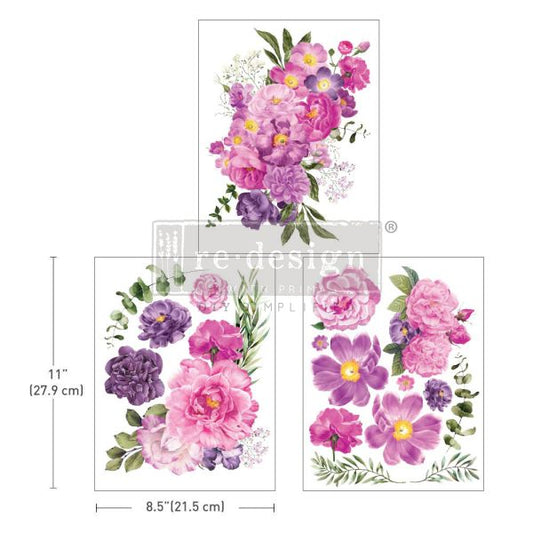 Purple Blossom middy transfers by Redesign with Prima 8.5" x 11" - Same Day Shipping - Rub On Decals- Decor transfers - Purple Floral Decor