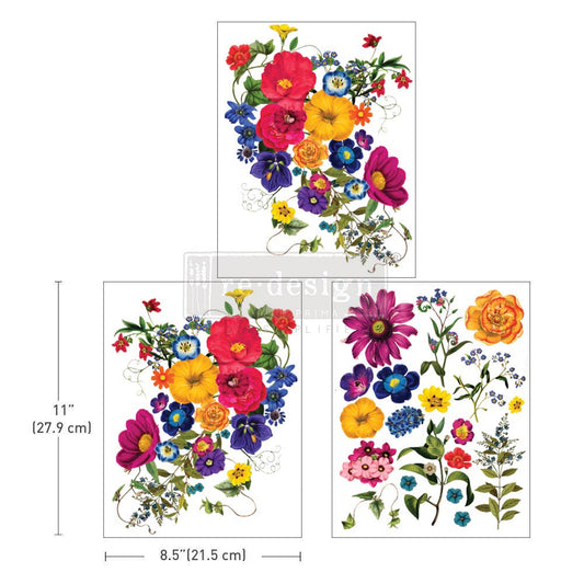 Floral Kiss middy transfers by Redesign with Prima 8.5" x 11" - Same Day Shipping - Rub On Decals- Decor transfers - Floral Decor