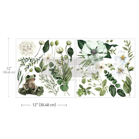 Froggy Meadow Greens Maxi transfers - Redesign with Prima 12" x 12" - Same Day Shipping - Rub On Decals- Decor transfers