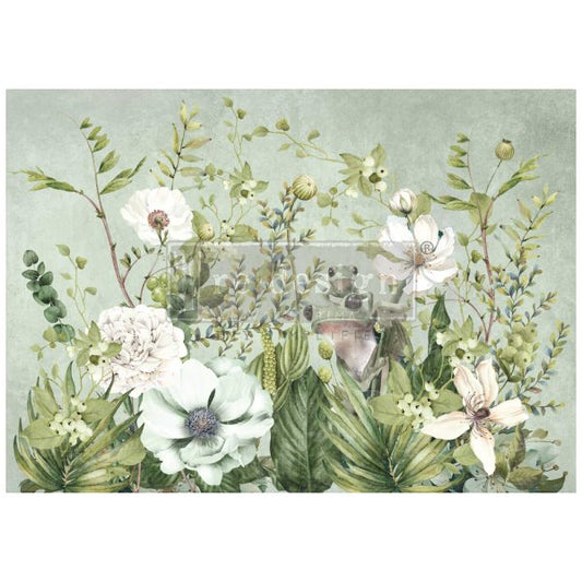 Froggy Meadow Greens A1 Fiber Decoupage Paper Redesign with Prima 23.4"x33.1" - Same Day Shipping - Furniture Decoupage