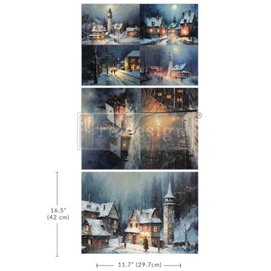 Snowy Twilight A3 Fiber Decoupage Paper Redesign with Prima 11.7"x16.5" - Same Day Shipping - Furniture Decoupage