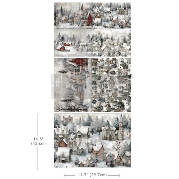 Silent Night Snow Village A3 Fiber Decoupage Paper Redesign with Prima 11.7"x16.5" - Same Day Shipping - Furniture Decoupage