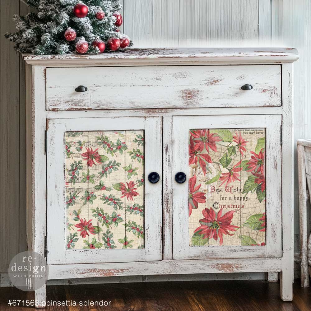 Poinsettias 3 Pack A3 Fiber Decoupage Paper Redesign with Prima 11.7"x16.5" - Same Day Shipping - Furniture Decoupage