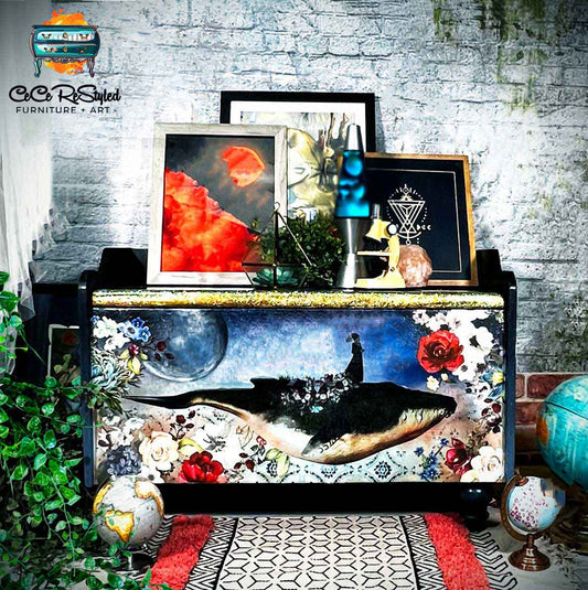Whale in Cosmos A-1 Fiber Decoupage Paper by redesign with Prima 23.4"x33.1" - Same Day Shipping - Furniture Decoupage - Large Paper Decoupage