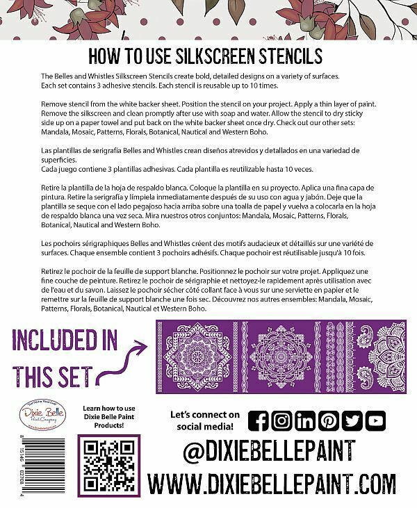 Mandala Silkscreen Stencil Dixie Belle - Same Day Shipping - Reusable Stencil - Furniture Stencil - Décor Stencil