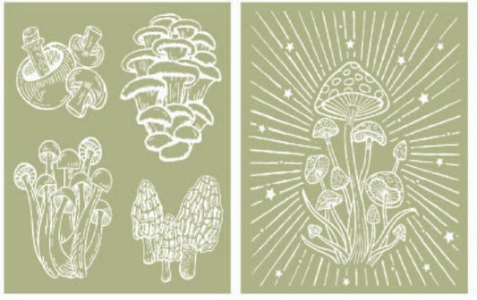 CottageCore Mushrooms Silkscreen Stencil Dixie Belle - Same Day Shipping - Reusable Stencil - Furniture Stencil - Décor Stencil