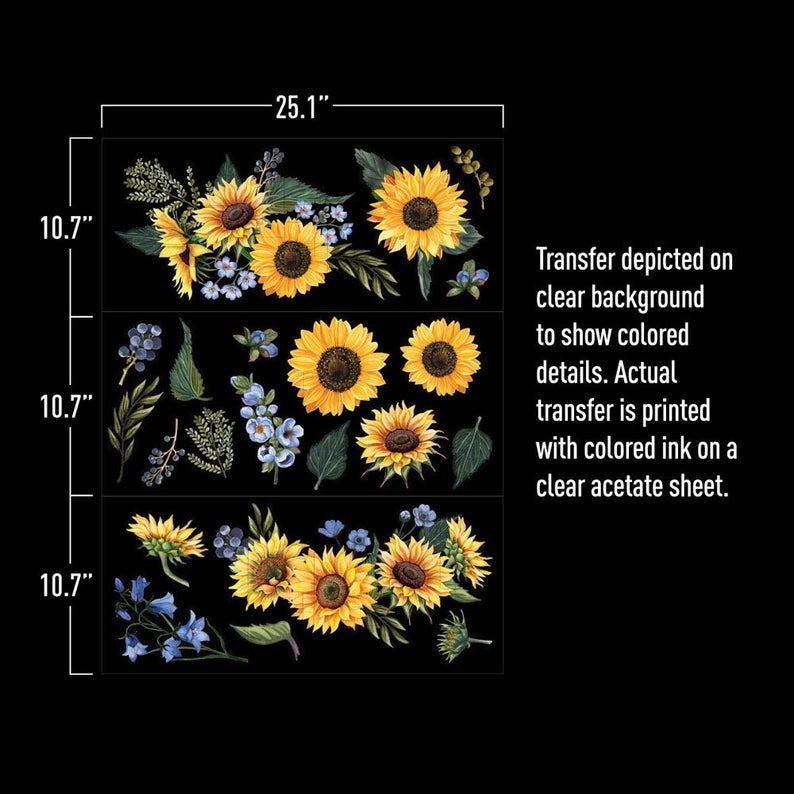 Sunflower Fields transfer Redesign with Prima 25.1"x32" - Same Day Shipping - Rub on Transfers- Furniture Transfers - Sunflower Decor