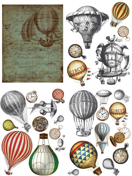 CLEARANCE! Hot Air Balloons transfer by Dixie Belle 24"x32" - Same Day Shipping - Rub on Transfers - Furniture Transfers