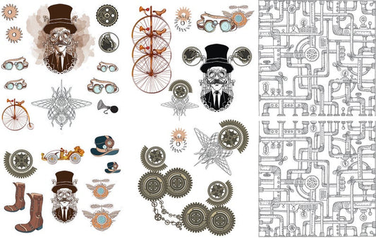 CLEARANCE! Steampunk transfer by Dixie Belle 24"x32" - Same Day Shipping - Rub on Transfers - Furniture Transfers