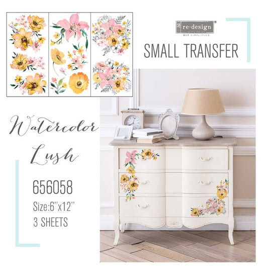 Watercolor Lush transfer Redesign with Prima 6"x12" - Same Day Shipping - Rub On Transfers - Furniture Transfers - Small Transfers - Floral