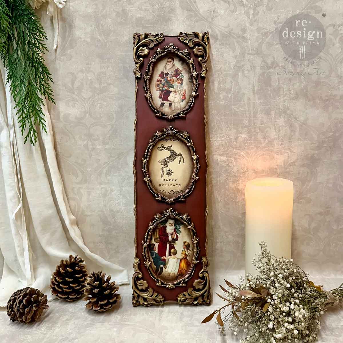 Santaland Sparkle A3 Fiber Decoupage Paper Redesign with Prima 11.7"x16.5" - Same Day Shipping - Furniture Decoupage