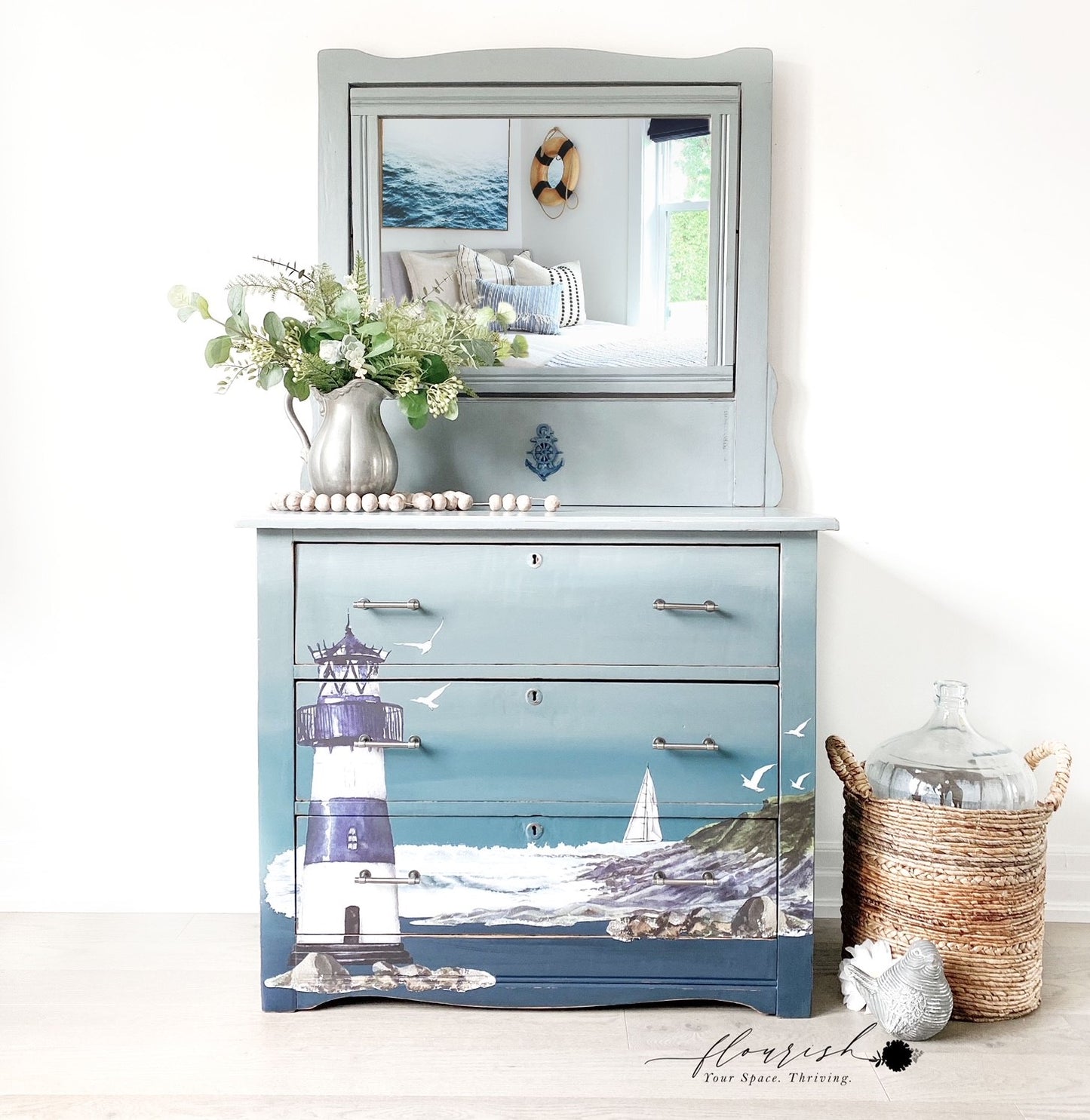 Lighthouse transfer Redesign with Prima - Same Day Shipping - Rub on Decal - Coastal Decor - Decor Transfer