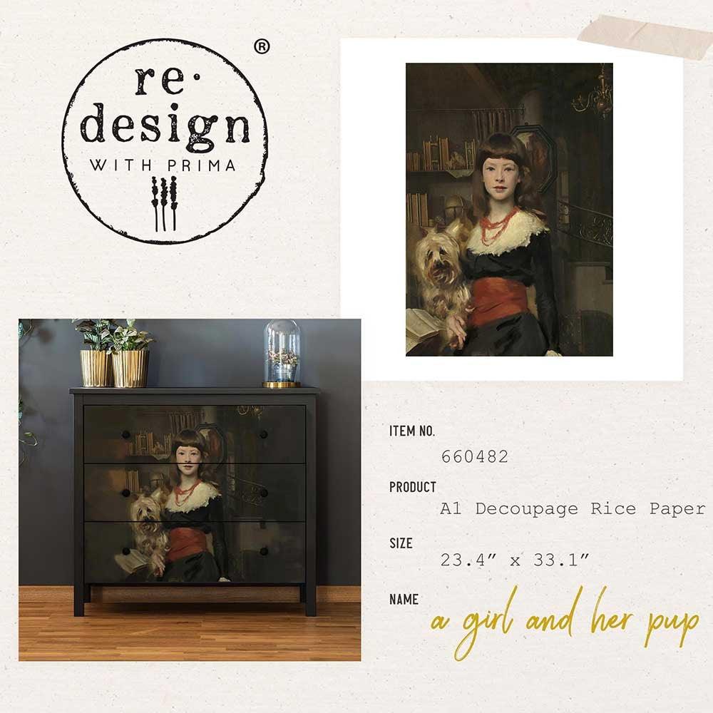 A Girl and Her Pup A-1 Decoupage Paper by redesign with Prima 23.4"x33.1" - Same Day Shipping - Furniture Decoupage - Large Rice Paper Decoupage - belleandbeau850