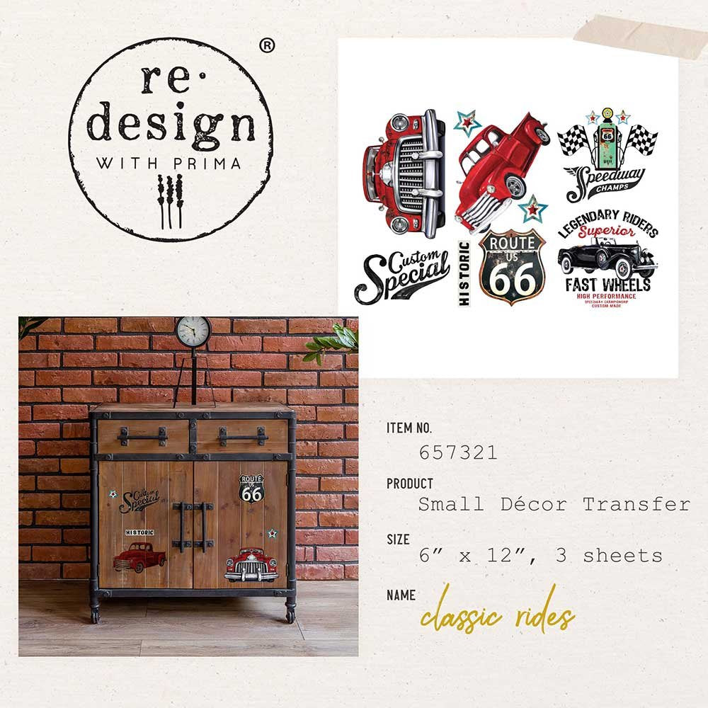 Classic Rides small transfer by Redesign with Prima 6"x12" - Same Day Shipping - Rub On transfers - Decor transfers - furniture transfers - belleandbeau850