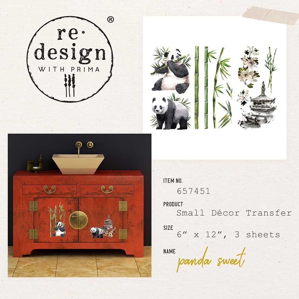 Panda Sweet small transfer by Redesign with Prima 6"x12" - Same Day Shipping - Rub On transfers - Decor transfers - furniture transfers - belleandbeau850