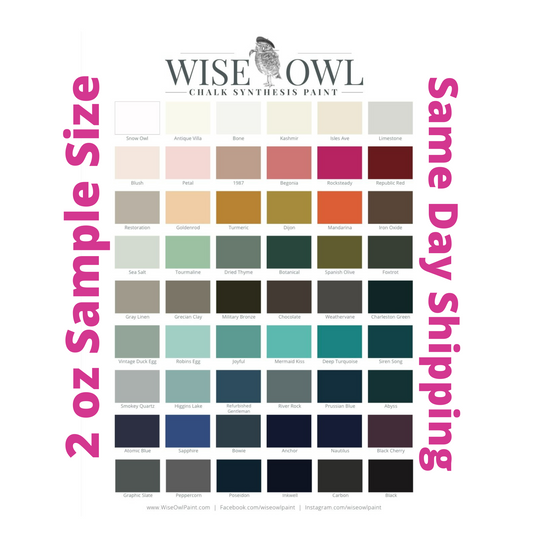 Wise Owl Chalk Synthesis Paint 2 oz Sample - Same Day Shipping - Chalk Paint for Furniture and Cabinets - belleandbeau850