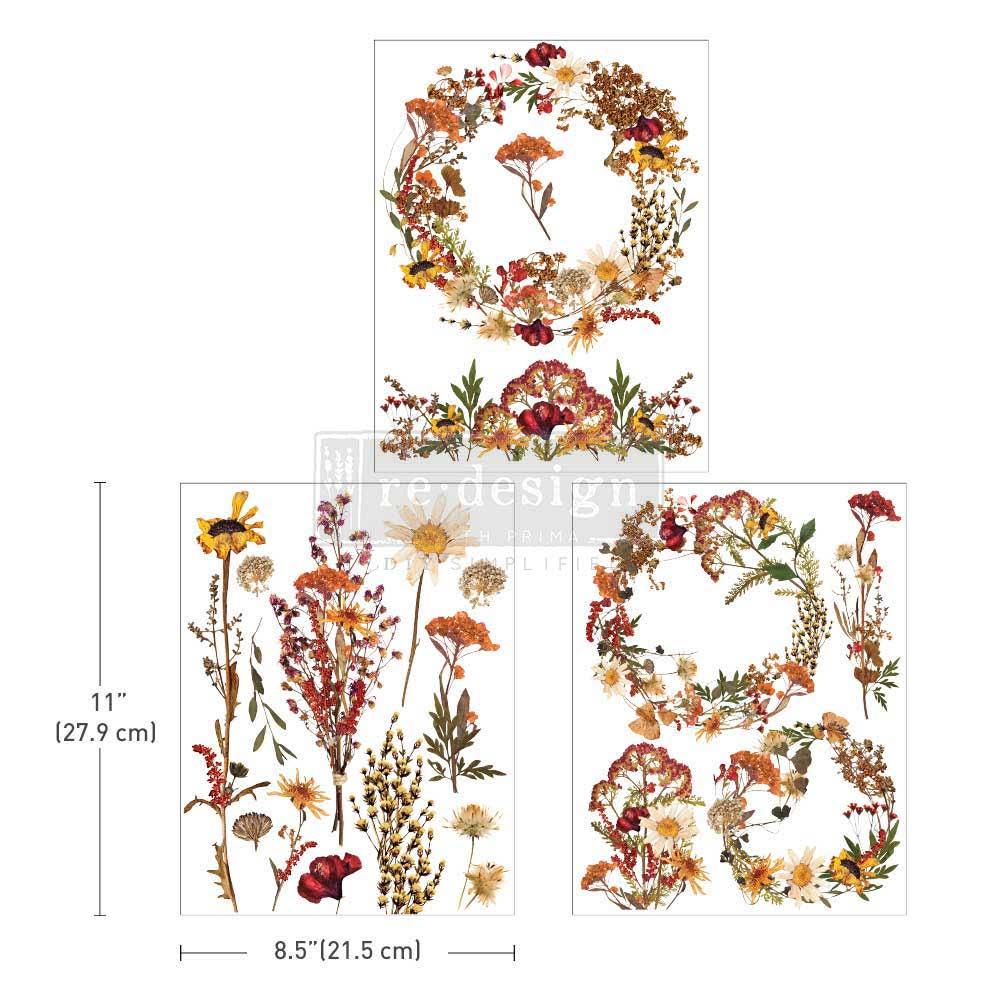 Dried Wildflowers mid size transfer by Redesign with Prima 8.5 "x 11" - Same Day Shipping - Rub On transfers - Decor transfers - furniture transfers - belleandbeau850