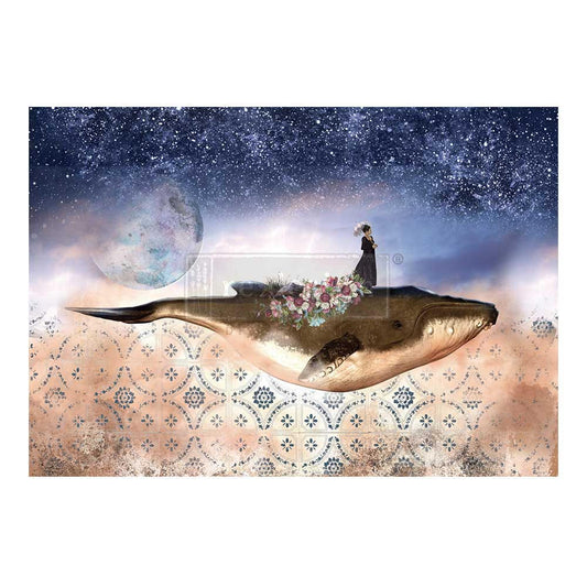 Whale in Cosmos A-1 Fiber Decoupage Paper by redesign with Prima 23.4"x33.1" - Same Day Shipping - Furniture Decoupage - Large Paper Decoupage - belleandbeau850